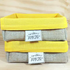 Imagem do Cesta Juta & Linho - Contém Amor - Pêssego - Cesta de Presentes - Tag Personalizada