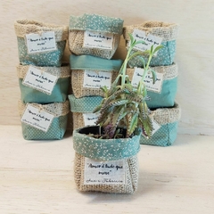 Imagem do Cachepô Centro de Mesa Estampas - Verde Menta - Lembrancinha - Juta e Tecido - Tag Personalizada