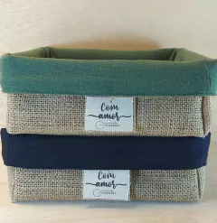 Cesta Juta & Linho - Seja Feliz - Verde Pinheiro- Cesta de Presente Personalizada - loja online