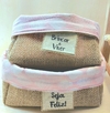 Cesta Nuvens Rosa - Juta e Tecido - Tag Personalizada - Lembrancinha de Aniversário