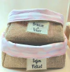 Cesta Nuvens Rosa - Juta e Tecido - Tag Personalizada - Lembrancinha de Aniversário