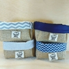 Cachepô Cuia Sweet Home - Geométricos - Azul e Cinza - Tag Personalizada - Juta & Tecido