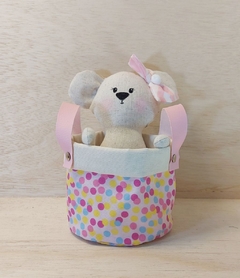 Cesto de Lona e Tecido - Bolinhas Coloridas - Cesto Infantil - Cesta de Presentes - Personalizado