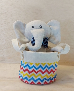 Cesto de Lona e Tecido - Zig Zag Colorido - Cesto Infantil - Cesta de Presentes - Personalizado