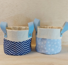 Imagem do Cesto de Lona e Tecido - Estampas Azuis & Rosa - Cesto do Bebê - Cesta de Presentes - Personalizado