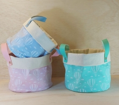 Cesto de Lona e Tecido - Margaridinhas Verde Água - Cesta de Presentes - Personalizado - comprar online