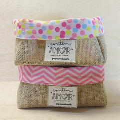 Cesta Arco-Íris Lilás - Boho - Juta e Tecido - Tag Personalizada - Lembrancinha de Aniversário - loja online