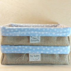 Cesta Aniversário - Com Amor - Pastel Rosa & Azul - Estrelas e Nuvens - Juta e Tecido - Tag Personalizada - Lembrancinha na internet