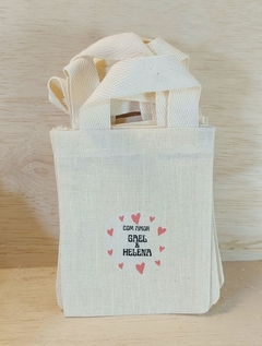 Sacolinha Minibag Casal de Gêmeos - Personalizada - Estampa Padrão - Algodão Cru - Lembrancinha de Nascimento - comprar online