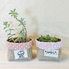 Cachepô Florais Coloridos - Tag Personalizada - Juta & Tecido - loja online