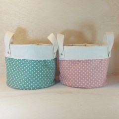 Cesto de Lona e Tecido - Poá Verde Menta - Cesta de Presentes - Personalizado - Craft.Mimo