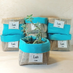 Cachepô Algodão Cru - Lembrancinha de Aniversário - Tag Personalizada - Juta & Tecido - loja online
