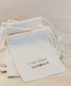 Saquinho Chá de Bebê - Lembrancinha - Estampa Personalizada - Algodão Cru com Cordão Embutido - 10x13cm