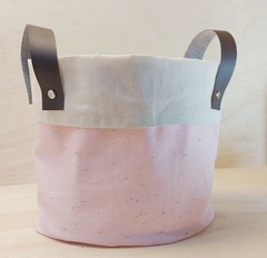 Cesto de Lona e Tecido - Mescla Rosa - Cesta de Presentes - Personalizado