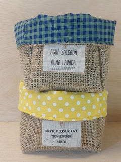 Cachepô Fé, Gratidão & Amor - Floral Amarelo - Tag Personalizada - Juta & Tecido na internet