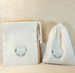 Saquinho Brasão Casal - Casamento - Lembrancinha - Estampa Personalizada - Algodão Cru com Cordão Embutido - 10x13cm na internet