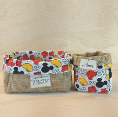 Kit Desconto Cesta Com Lugar Americano e Guardanapo - Turma da Mônica - Juta e Tecido - Tag Personalizada - Lembrancinha de Aniversário - loja online