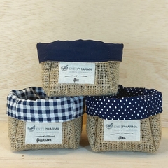 Cachepô Logotipo - Azul Estampas - Brinde Corporativo - Personalizada Um Nome Por Peça - Juta & Tecido