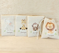 Saquinho Aniversário - Menina - Lembrancinha - Estampa Personalizada - Algodão Cru com Cordão Embutido - 10x13cm - comprar online