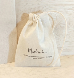 Saquinho Casamento - Madrinha - Lembrancinha - Estampa Personalizada - Algodão Cru com Cordão Embutido - 10x13cm