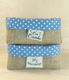 Imagem do Cesta Bolinhas Rabisco - Juta e Tecido - Tag Personalizada - Lembrancinha de Aniversário