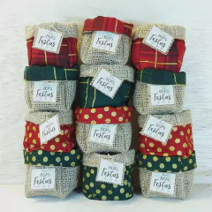 Cachepô Natalino Estampas de Natal - Enfeite de Mesa - Tag Personalizada - Juta & Tecido - loja online