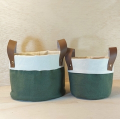 Cesto de Lona e Tecido - Linho Verde Pinheiro - Cesta de Presentes - Personalizado