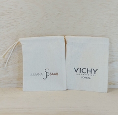 Saquinho Logotipo - Lembrancinha - Estampa Personalizada - Algodão Cru com Cordão Embutido - 10x13cm