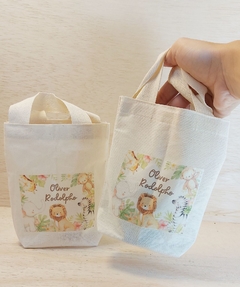 Sacolinha Minibag Safari Floresta e Bichinhos - Estampa Grande - Algodão Cru - comprar online
