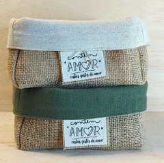 Cesta Juta & Linho - Verde e Cru - Logotipo Bistrô- Cesta de Presente Personalizada - loja online