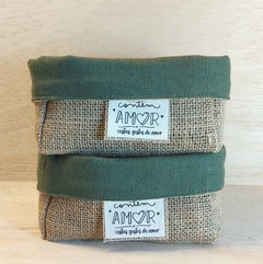 Cesta Dia dos Namorados - Tons de Verde - Cesta de Presentes - Tag Personalizada - Juta & Tecido na internet