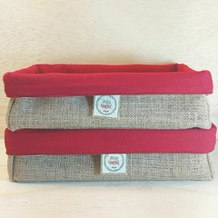 Cesta Poá Dourado Vermelho - Cesta Natalina - Juta e Tecido - Tag Personalizada - Craft.Mimo