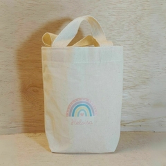 Sacolinha Minibag Arco-Íris Boho - Candy Color - Personalizada - Estampa Padrão - Algodão Cru - Lembrancinha de Aniversário - Craft.Mimo