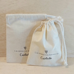 Saquinho Mimo - Lembrancinha - Estampa Personalizada - Algodão Cru com Cordão Embutido - 10x13cm