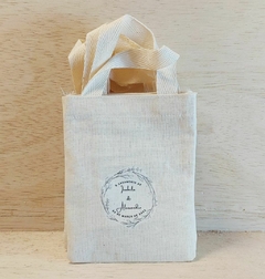 Sacolinha Minibag Casamento - Brasão - Personalizada - Estampa Padrão - Algodão Cru - Lembrancinha de Casamento