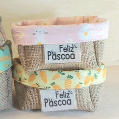 Cesta de Páscoa Zig Zag & Bolinhas - Coloridas - Cesta de Presentes - Tag Personalizada - Juta & Tecido na internet