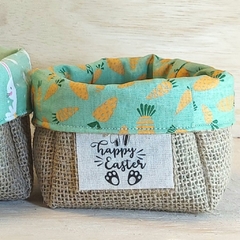 Cachepô Cestinho de Páscoa - Zig Zag Colorido - Tag Personalizada - Juta & Tecido - loja online