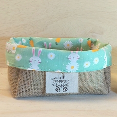 Cesta de Páscoa Linho Verde Menta - Cesta de Presentes - Tag Personalizada - Juta & Tecido - loja online