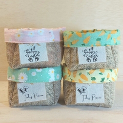 Cachepô Cestinho de Páscoa - Cenouras - Verde - Tag Personalizada - Juta & Tecido - Craft.Mimo