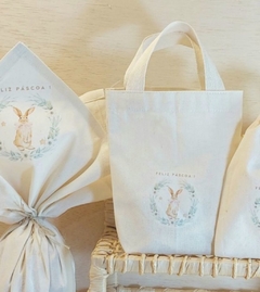Kit Desconto Sacolinha Minibag com Saquinho - Coelho Vintage - Páscoa - Personalizada - Estampa Padrão - Algodão Cru - Lembrancinha - comprar online