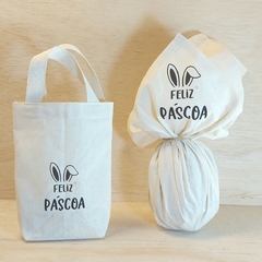 Imagem do Kit Desconto Sacolinha Minibag com Saquinho - Coelho Vintage - Páscoa - Personalizada - Estampa Padrão - Algodão Cru - Lembrancinha
