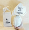 Kit Desconto Embrulho de Páscoa com Sacolinha 15x16cm - Orelhinhas Feliz Páscoa - Algodão Cru - Personalizado - Embalagem para Ovo de Páscoa