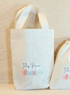 Kit Desconto Sacolinha Minibag com Saquinho - Coelho Vintage - Páscoa - Personalizada - Estampa Padrão - Algodão Cru - Lembrancinha - Craft.Mimo