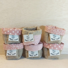 Cachepô Estampas Rosé - Lembrancinha de Chá de Bebê - Tag Personalizada - Juta & Tecido
