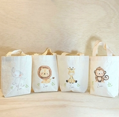 Sacolinha Minibag Safari Seis Bichinhos - Estampa Grande - Algodão Cru - comprar online