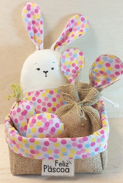 Cesta de Páscoa Zig Zag & Bolinhas - Coloridas - Cesta de Presentes - Tag Personalizada - Juta & Tecido - comprar online