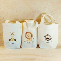Sacolinha Minibag com Nomes Individuais Safari Animais Realistas - Estampa Grande - Algodão Cru - Craft.Mimo