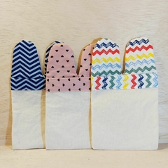 Saquinho Orelha - Estampas de Páscoa - Juta ou Algodão - Detalhe em Tecido