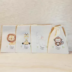 Saquinho Cordão Elefante Baby - Estampa Grande - Lembrancinha - Algodão Cru