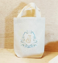 Sacolinha Minibag Monograma - Círculo de Ramos - Personalizada - Estampa Grande - Algodão Cru - Lembrancinha de Casamento - Craft.Mimo